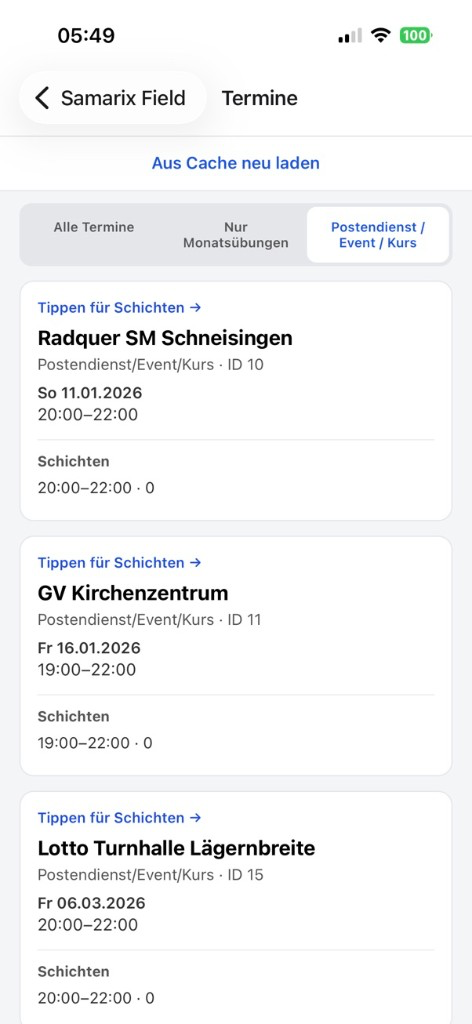 Termine Postendienst in der App